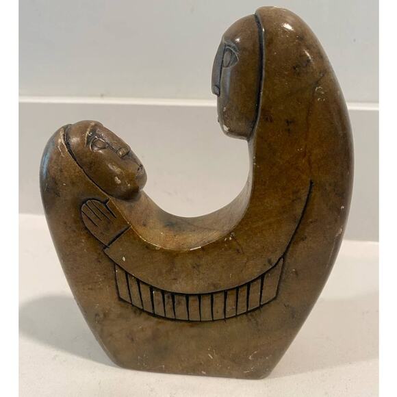 VTG Eunice Henry 'Husband and Wife" Soapstone Carved Small Sculpture MCM Signed - Picture 5 of 10